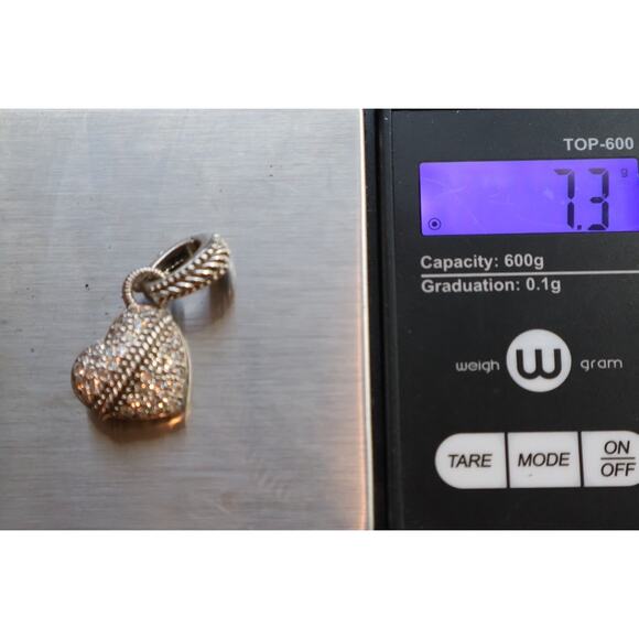 Judith Ripka Sterling Silver CZ Puffy Heart Pendant 7.3G / 1.1in - Picture 5 of 5